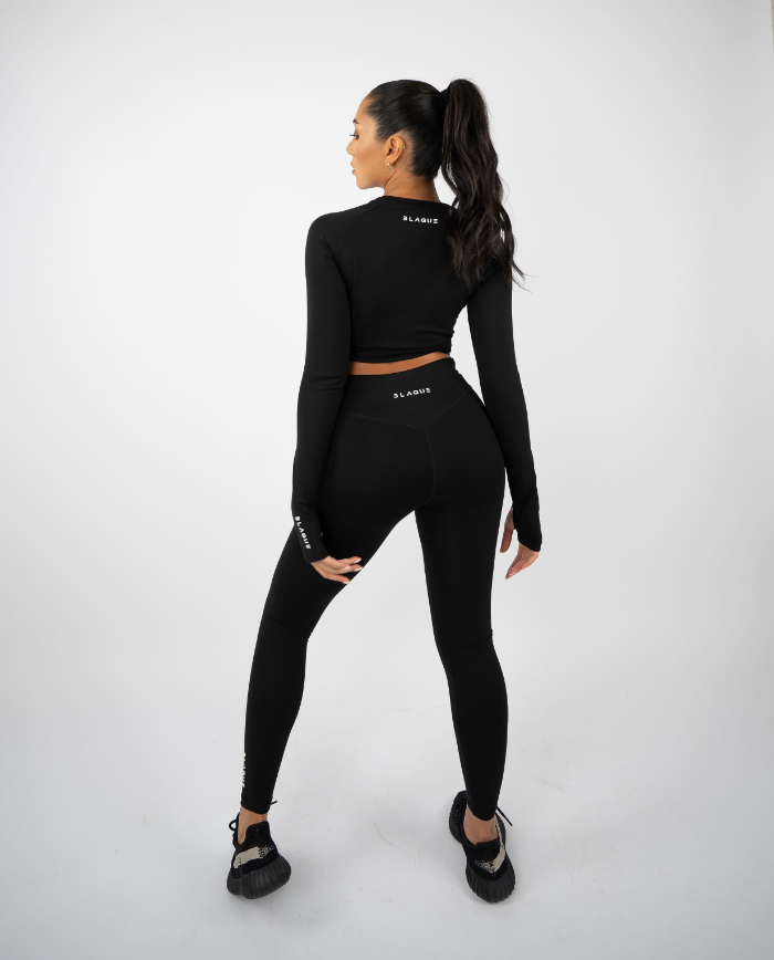 Cross V Long Sleeve Top - Black